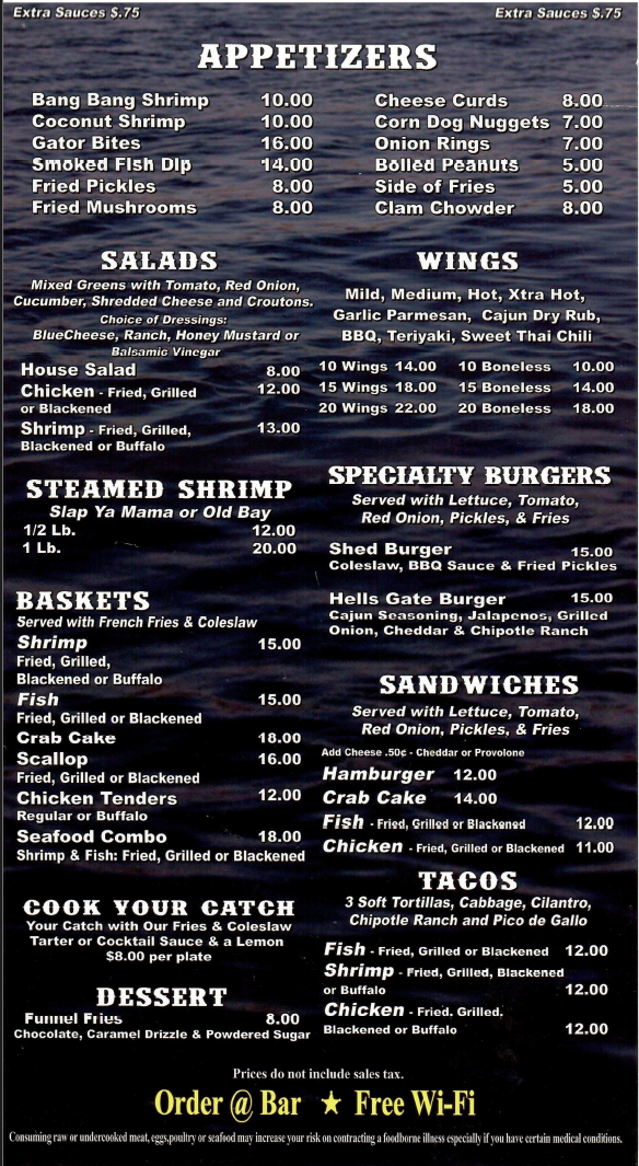 The Shed Menu Back